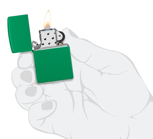 Image of Zippo 48629 Regular Grass Green Matte Model Windproof Pocket Fuel Refillable Lighter, BIS Certified