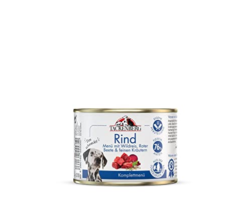 TACKENBERG Rind mit Wildreis, Roter Beete & feinen Kräutern Nassfutter Dose für Hunde - Hundefutter in Premiumqualität - natürlich getreidefrei, 6 x 400 g