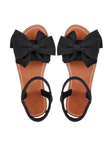 OYOANGLE Girl's Bow Sandals Open Toe Ankle Strap Flat Sandal Summer Dress Shoes