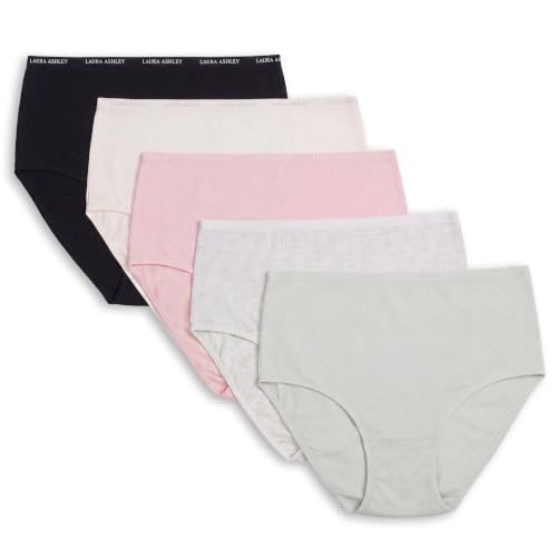 Image of Laura Ashley Women's Cotton Brief Underwear Set, High-Waisted Panties for Women, 5-Pack