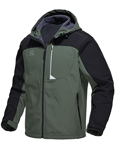 Rdruko Men's Fleece Jacket Full Zip Waterproof Outdoor Work Winter Snow Softshell Jacket(Army Green, CA XL)