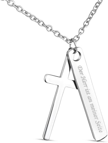 Personalised Necklace with Engraving Stainless Steel 50 cm with Pendant Cross Rectangle in Silver - ...