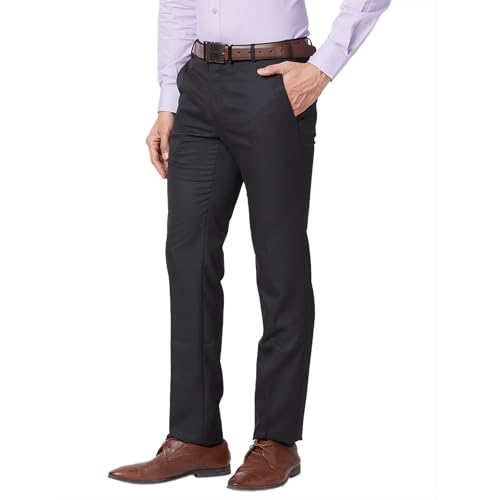 Image of Raymond Men's Slim Fit Mid Rise Structure Pattern Poly Viscose Blend Pleatless Formal Trouser