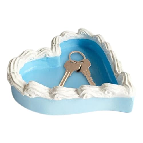 Uozonit Soporte para joyas en forma de corazón | Soporte para platos de anillo de resina | Bandeja azul para llaves, soporte para anillos, elegante bandeja de resina para compromiso, boda para mujeres