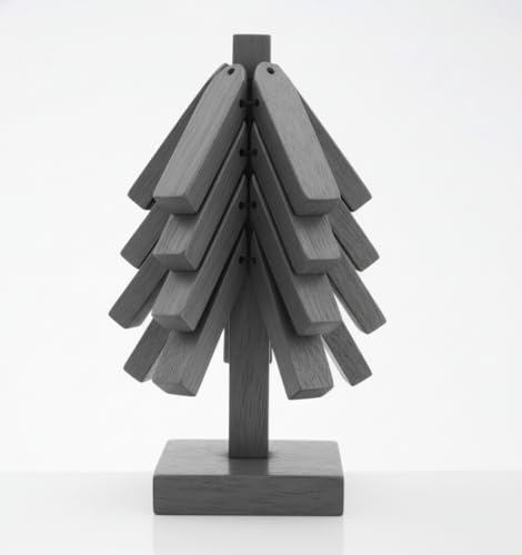 Fonyick Wooden Trivets Tree for Hot Dishes, Set of 4 Wood Coaster for Hot Pots and Pans, Christmas Kitchen Decor for Family Members, 8 in Tree Shaped Wooden Pot Holders with Stand, 4PCS Dark Walunt