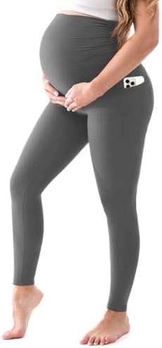 Walifrey Schwangerschaftsleggings Damen mit Taschen | High Waist Umstandsleggings,Blickdicht Umstandshose,Weiche Lang für Yoga,Bequem Umstandsmode für Casual Workout
