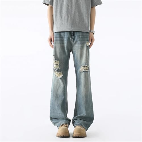 Men Summer Jeans Vintage Baggy Straight Pants Hiphop Ripped Jeans Blue Denim Trousers4