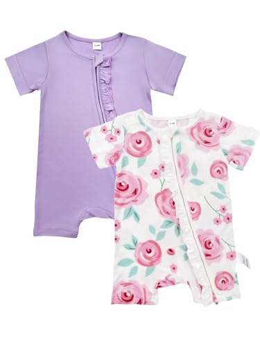 Image of Bow Dream Baby Girl Romper 2 pack Bamboo Rayon Baby Clothes Baby Boy Short Sleeve Jumper One-Piece Rompers Summer