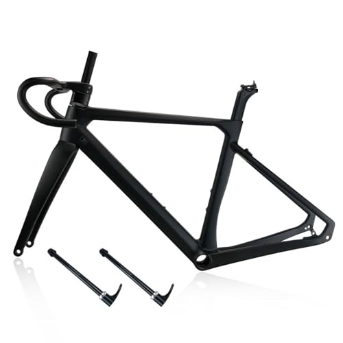 HIMALO 700C Carbon Road Bike Frameset 46/48/50/52cm Disc Brake Bike Frame 100mm/142mm Thru Axle Windbreaker Frames Lightweight Internal Routing? with Handlebar 90x420mm (Size : 46CM)