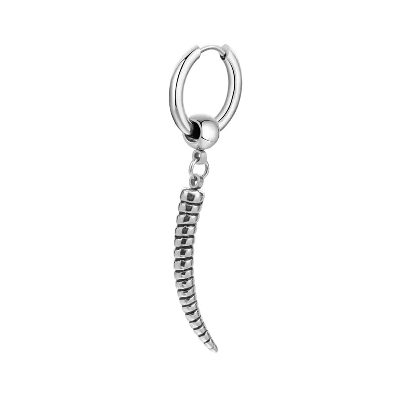 the men thing ANTLER - SILVER - Pure Titanium Steel Ear Hoop Earrings for Men & Boys-picture-5