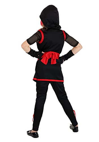 Disfraz ninja sigiloso para niñas negro y rojo miniatura 2