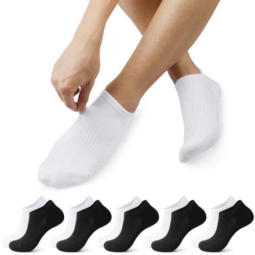 FALARY Calcetines Deportivos Para Hombre y Mujer, Calcetines Cortos De AlgodóN, Calcetines Deportivos Transpirables, Calcetines Para Correr, Negro, Blanco, 43-46, 10 Pares