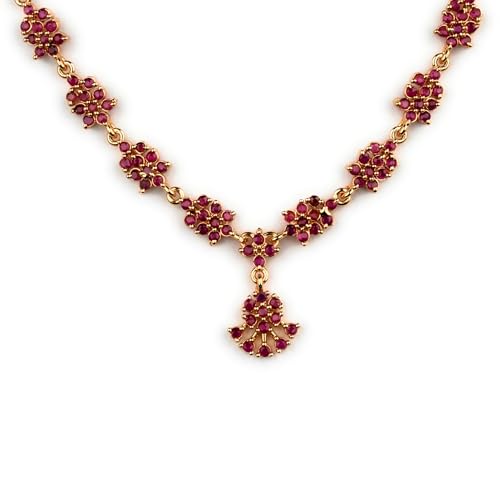 Image of Sasitrends Micro Gold Plated American Diamond Ruby stone Studded Necklace Jewellery Set