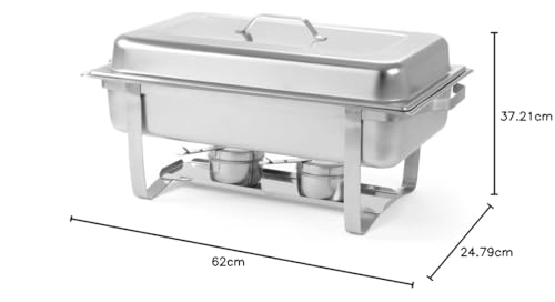 Foto von HENDI Chafing Dish 1/1, Gastronorm, mit hochglanzpoliertem, einsteckbarem Deckel. Inkl. Brennpastenbehältern, einer GN 1/1 Lebensmittelpfanne 65 mm, Stückzahl: 1, 9L, 600x358x(H)295mm, Edelstahl 18/0
