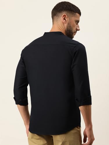 Image of KRYPTIC Men's Full Sleeve Regular Fit Short Kurta in Premium Pure Cotton with Patch Pocket and Mandarin Collar - Perfect Blend of Style and Comfort