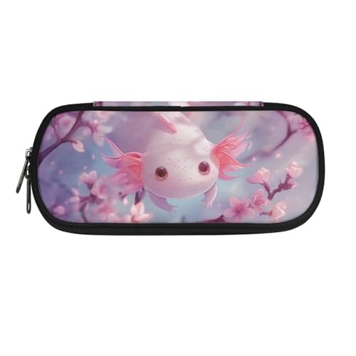 Image of Salamander Cherry Blossom Print Pen Case for Kids, Big Capacity Pencil Carrying Case Pencil Box Cosmetic Bag with Zipper Compartments for Back to School