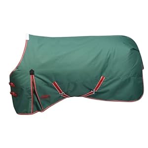 WeatherBeeta ComFiTec Prelim Standard Neck Lite Horse Blanket, Dark Green/Red/White, 78″