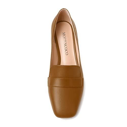 Image of MODENCOCO Womens Square Toe Slip On Comfortable Casual Matte Work Chunky Low Heel Loafers Shoes 2 Inch