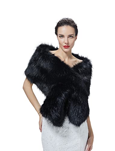 BEAUTELICATE Chal Invierno Mujer Estola de Pelo Fiesta Abrigo para Boda Nupcial （Negro Con Agujero）