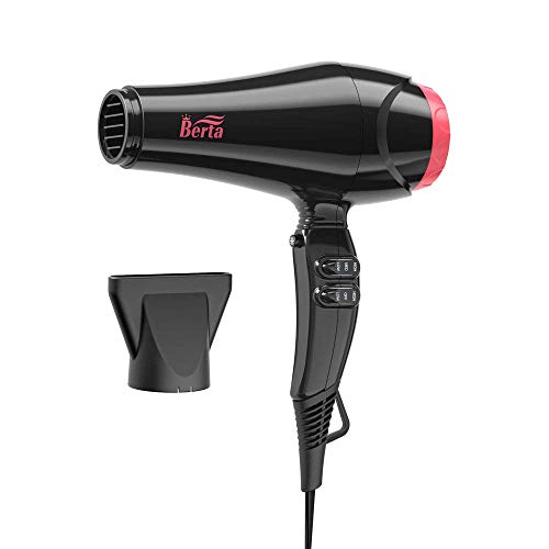 BERTA 1875W Professional Salon Ceramic Hair Dryer,Negative Ions Blow Dryer,Pro AC Motor, 2 Speed and 3 Heat Settings,Black