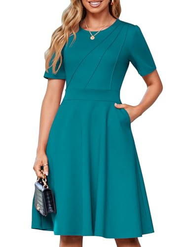 Image of YIOYOLA Fit and Flare Work Dresses for Women Business Casual Office Church Cocktail Party Aline Dress with Pockets