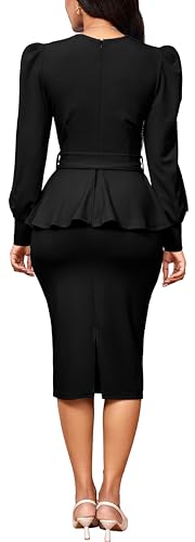 Elegant Dresses for Women Sexy Church Long Ruffles Sleeve Business Pencil Vintage Peplum Dress Wear to Work4