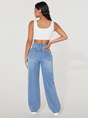 Image of Solid High Waist Ripped Straight Leg Pant & Trouser for Women's & Girl's