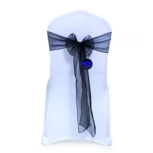 MDS Pack of 100 Organza Chair Sashes Bows for Wedding Reception Event Banquets Chair Decoration, Restaurant Dinning Chair Cover Wider Sash Ribbon Tie Back Bulk Party Supplies - Black