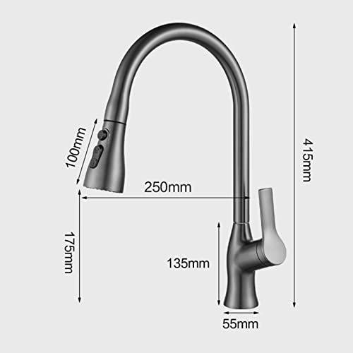 Mitigeur d'évier de cuisine laiton gris pivotant robinets de cuisine avec douchette - 4