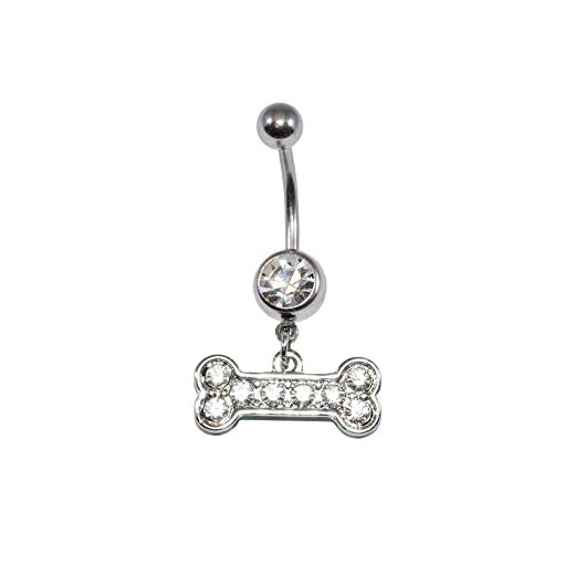 Surgical Steel 14ga Dog Bone Belly Ring with CZ Gems