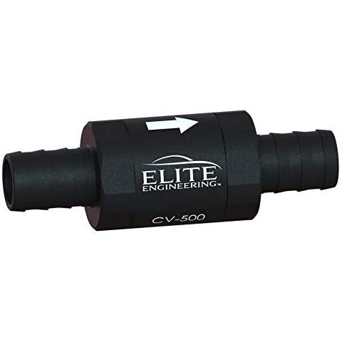 Elite Engineering - 1/2" (13mm) High Flow Check Valve - One-Way Automotive Fuel Check Valve - Hose Barb Ends - High Temperature and Pressure - Black Anodized Aluminum Cover