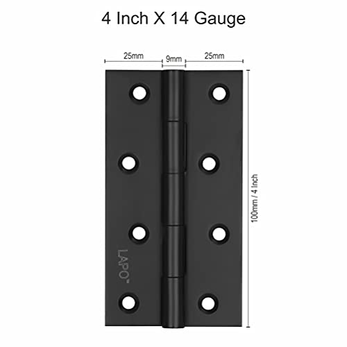 Image of LAPO Door Butt Hinges, 4 Inch x 14 Gauge /1.8mm Thickness, Stainless Steel Door Hinges, Silent Smooth Movement, Designed for Wooden Doors & Cabinets, 5 Years Warranty, Black Finish, Pack of 4