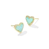 Kendra Scott Ari Heart Stud Earrings, 14k Gold-Plated Brass, Fashion Jewelry for Women, Bright Aqua Drusy