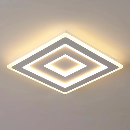 Comely – Plafoniera LED da soffitto quadrata moderna, 52W. Lampada LED bianca per diversi ambienti come camera da letto e soggiorno. Luce calda 3000K. Lato: 40cm.
