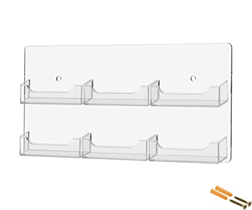 Marketing Holders Wall Business Card Holder with Hanging Hardware 6 Pocket Clear Acrylic for 3.5" x 2" Cards in Bookstores Travel Centers and Laundromats