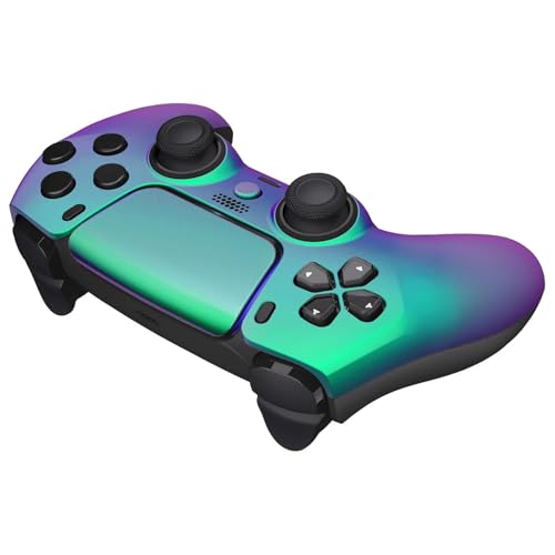 Image of Custom Controllerzz Custom Wireless Controller Compatible with PS5 - Multiple Designs Available (PS5 Green & Purple Chameleon)
