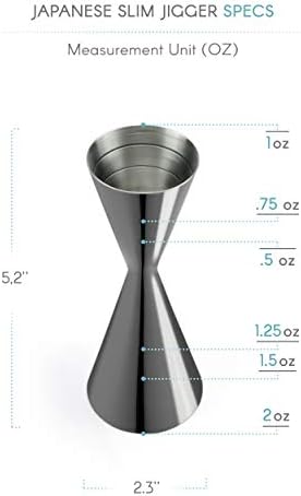 Premium Japanese Stainless Steel Slim Double Cocktail Bar Jigger by VinoBravo with Measurements Inside 2oz. / 1oz. Barware Tool for Home Bars and Professional Bartending Kits (Black)
