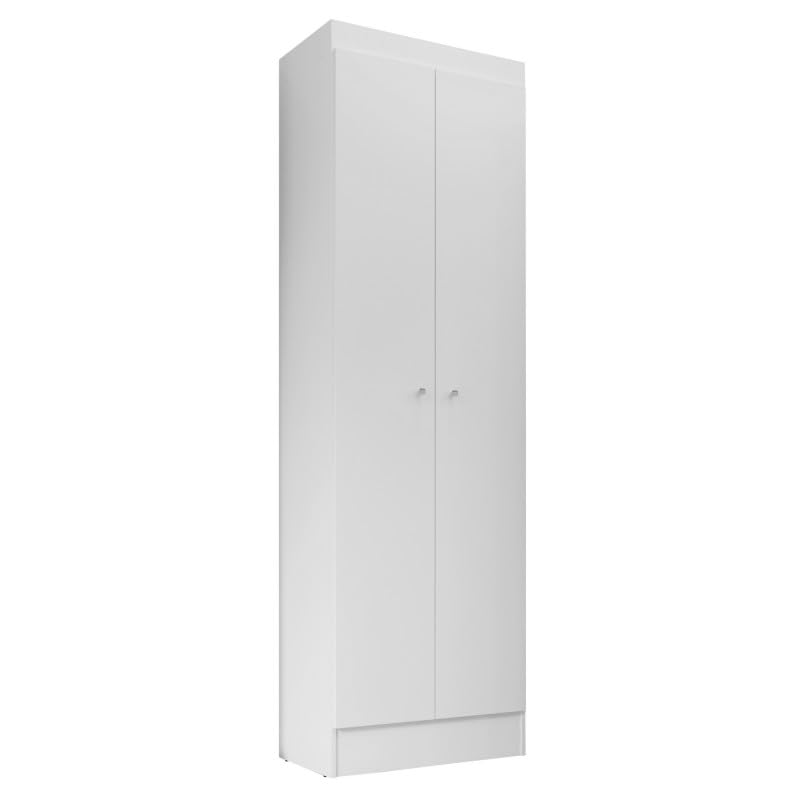 ACTUAL DIFFUSION Armoire Multifonctions Blanche 2 Portes 5 Niches 6 Étagères L 63 H 180 P 35 cm pour Bureau Buanderie Chambre Garage