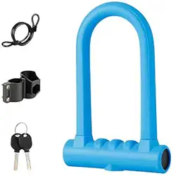 Cadeado U-Lock Reforçado com Cabo de Aço 1,20m, Trava de Segurança para Bicicleta e Moto, Revestimento em Silicone
