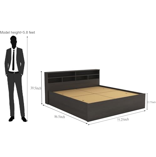 Image of DesignFit Engineered Wood King Size Bed with Box Storage | Wooden Double Bed Cot Palang Furniture for Bedroom Living Room (Wenge Finish) |1 Year Warranty