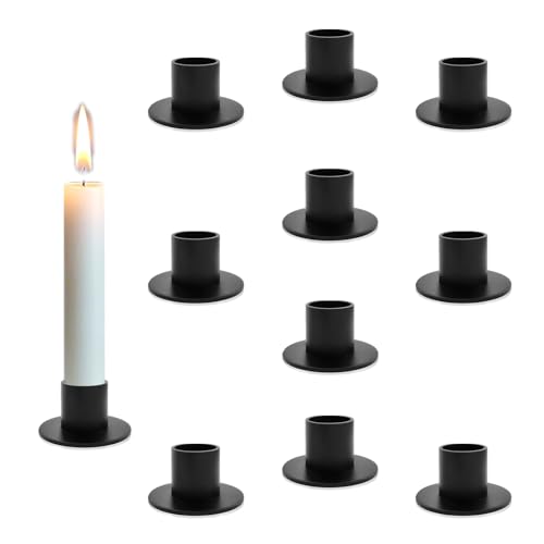10 Pièces Bougeoir Noir pour Bougies Coniques (Ø 2,2 cm), Chandelier en Métal pour Décoration de Mariage, Fête, Anniversaire, Salon et Chambre à Coucher