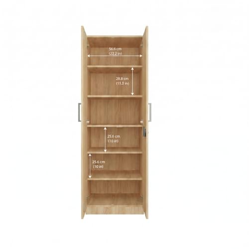 Image of Amazon Brand - Solimo Trelo 2 Door Wardrobe | 6 Shelves | 60L x 46.9W x 183.8H CM | Wood Oak Light Finish | DIY