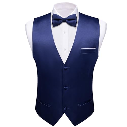 Image of Barry.Wang Mens Suit Vest Bow Tie Set 4PCS Formal V-neck Slim Fit Casual Solid Color Waistcoat Wedding Party Tuxedo