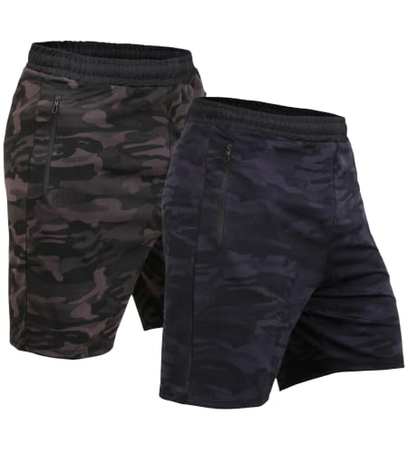 Image of NINQ Men's Sports Shorts Pack of 2 | Casual Gym Shorts with Side Zipper Pockets, Elastic Waist & Quick-Dry Comfort for Running & Workout