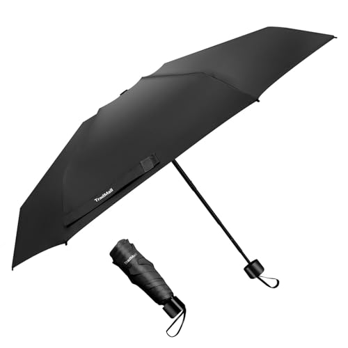 Image of TradMall Mini Travel Umbrella, 6 Ribs Portable Lightweight Compact Parasol with 95% UV Protection for Sun & Rain, Black
