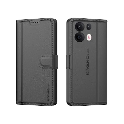 Image of KIVANO LUXE Compatible for Oppo Reno 13 5G Luxury Handmade Leather Magnetic Flip Folio Case | Card Holder & Kickstand | Slim Protective Cover | Unisex - Black