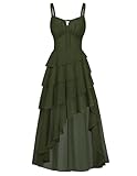 SCARLET DARKNESS Vestido victoriano de gasa con tirantes y hombros descubiertos para mujer, dobladillo asimétrico, con volantes, verde, S