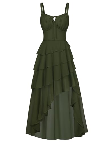 Scarlet Darkness Womens Ruffled Renaissance Corset Dress Pirate Gothic Dresses Summer Boho Fairycore Sundress Olive Green XXL