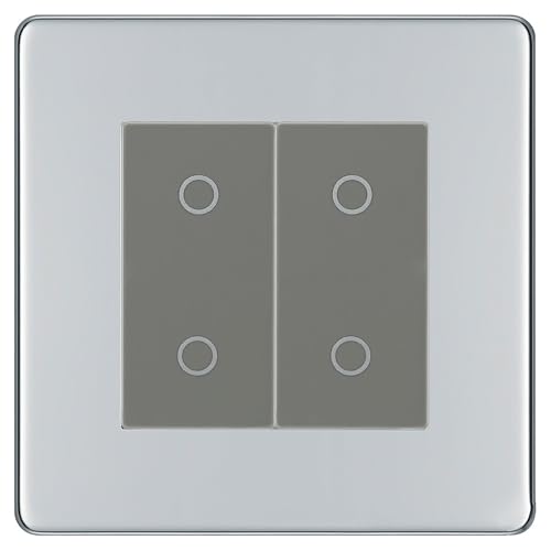 BG Nexus Screwless Polished Chrome Double Master Touch Dimmer Switch - Grey Insert