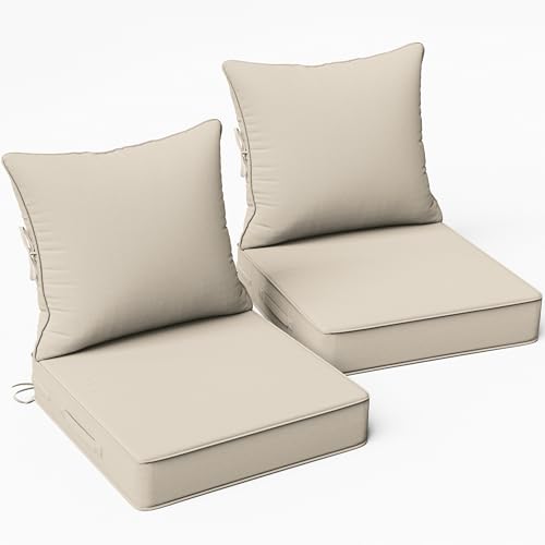 2Pcs Outdoor Seat Cushions 22×22, Waterproof for Patio Chairs, Beige